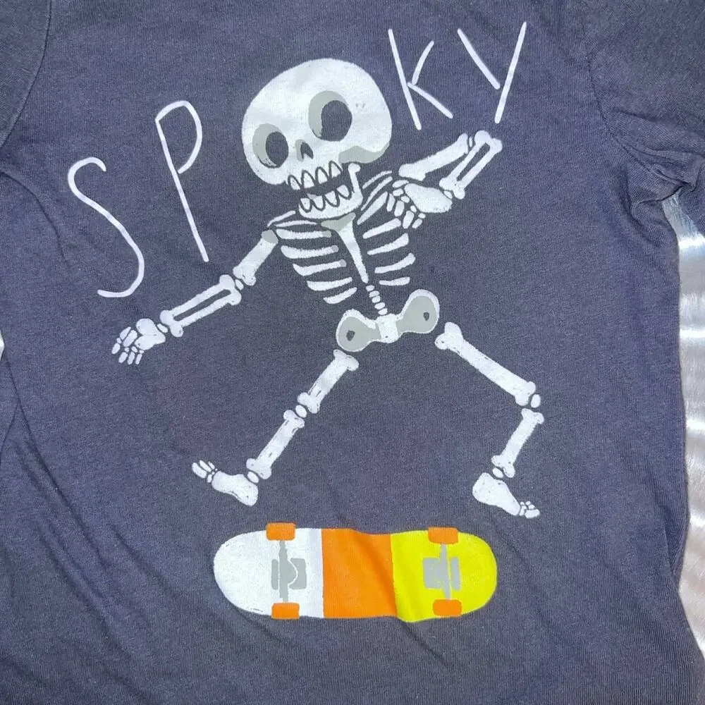 Halloween Spooky Skateboarding Skeleton Old Navy 4T Boys Long Sleeve Tee
